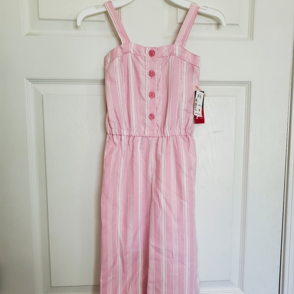 Girls Pink and White Striped Jumpsuit